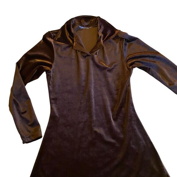 Brown Faux Velvet Long Sleeved Stretchy Dress/Top - Picture 5 of 7